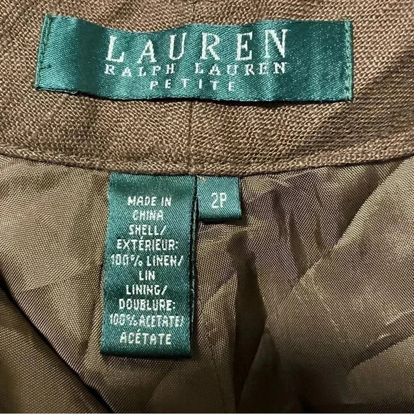 NWT Lauren Ralph Lauren petite brown  100% linen pants - Picture 2 of 5